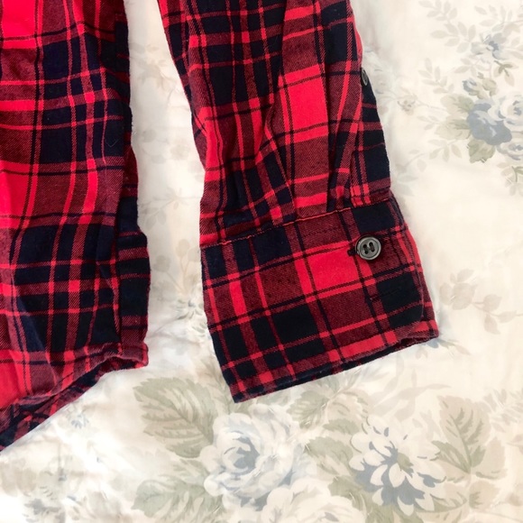 JCrew Factory Boy Fit Navy & Red Plaid Button Down - Picture 3 of 5